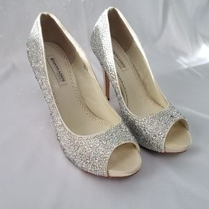 Benjamin Adams Silk Satin Crystal Heels 37/7.5